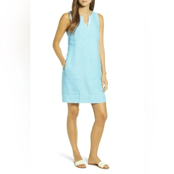 knee length dresses for ladies Turquoise Button Front Tiered Linen Maxi Dress